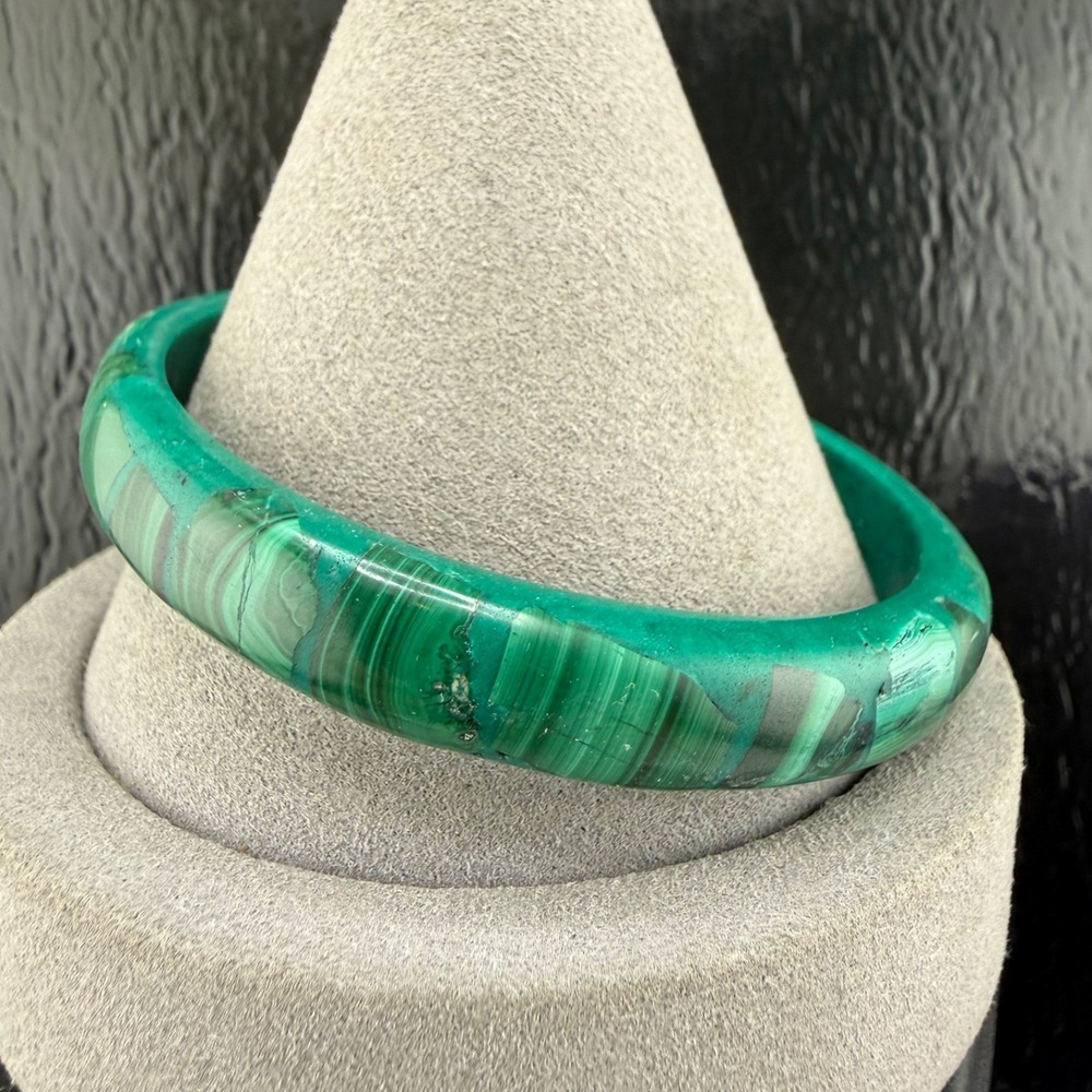 Vintage Malachite Bangle Bracelet Polished Stone Green 8.5”